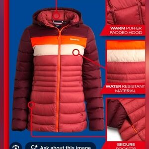 Reebok Burgundy and Orange Puffer Jacket